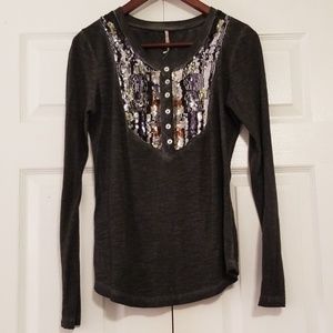FREE PEOPLE sequin front henley